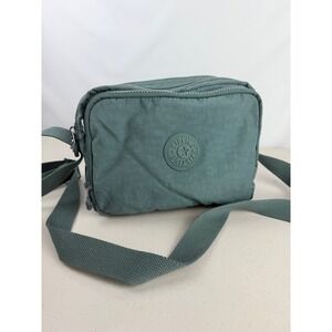 Kipling Triple Zip Nylon Crossbody Bag Sage Green Small Messenger Shoulder Bag